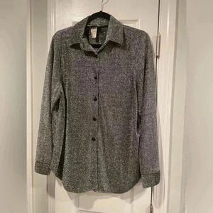 VTG Cindy Collins 80s Woman’s Metallic Silver Black Disco Button Down Size Large